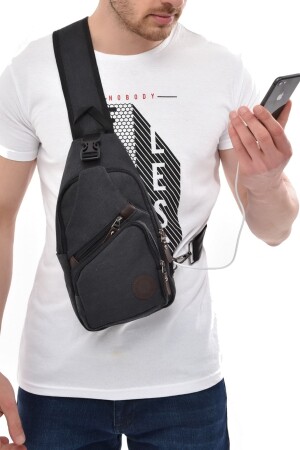 Unisex Waterproof Canvas Cross Strap Waist Shoulder Bag Chest Daily Bodybag with USB Headphone Outlet - Avca