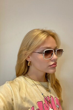 Unisex Women Men UV400 Protected Cream Brown Square Rectangle Image Sunglasses lookupnewsunglasses105 - LOOKUP NEW