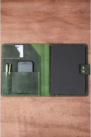 Unisex, Yeşil, El Yapımı, Hakiki Deri Defter Kılıfı, A5 6007 - Cozy Leather