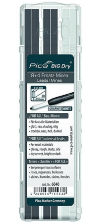 Universal graphite and white cores for PICA BIG Dry marker, 8+4pcs. - PICA