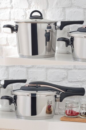 Up-line Golden Pink Classic Stainless Steel Pressure Cooker Set 4 6 Lt 600. 15. 01. 0458-1 - Emsan