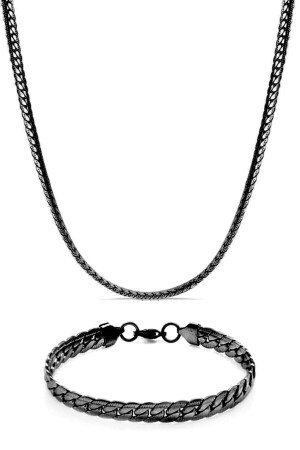 Urban-Set aus schwarzer Halskette und Armband aus Edelstahl THE0018 - TREND COLLECTİON