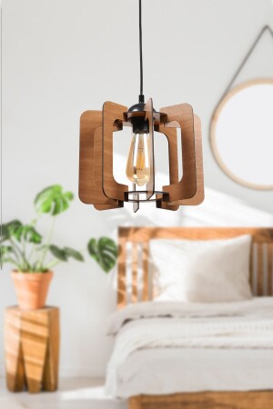 Urla Single Walnut Wooden Chandelier No:2 BEG1017C - Begüsa