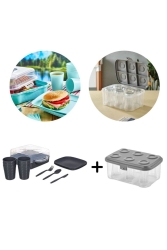 Urve 6-Person Camping Travel Picnic Set and Tea Cup Carrying Equipment Container 2 in 1 Anthracite P4981 - Piev