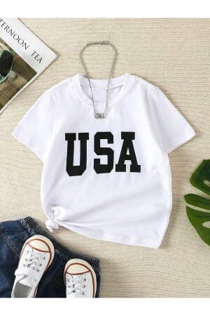 USA Baskılı Pamuklu Kız/Erkek Çocuk Tişört 3-13 Yaş - Bagü Store