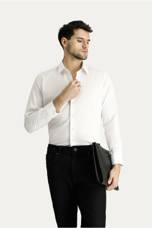 Uzun Kol Slim Fit Dar Kesim Non Iron Ütü Gerektirmeyen Pamuklu Gömlek - Kiğılı