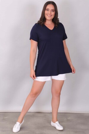 V-Neck Basic Navy Blue Blouse - Sertuğ