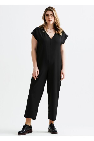 V-Neck Gabardine Plus Size Jumpsuit - Even Plus Size