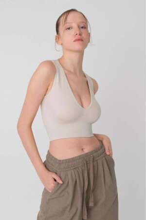 V Yaka Kalın Askılı Seamless Crop Büstiyer A0131 - Addax