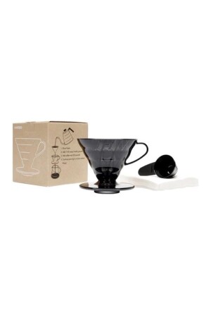 V60 Black Transparent Plastic Dripper and 40-Piece Filter Paper Set KD308 - Hario