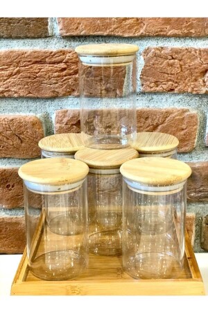 Vacuum Borosilicate Glass Jar with Bamboo Lid 6 Pieces er907 - MİEN