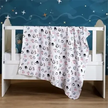 Vagonik Pembe Desenli Bebek Çok Amaçlı Büyük Boy Müslin Örtü & Battaniye 100x120 - Akayev