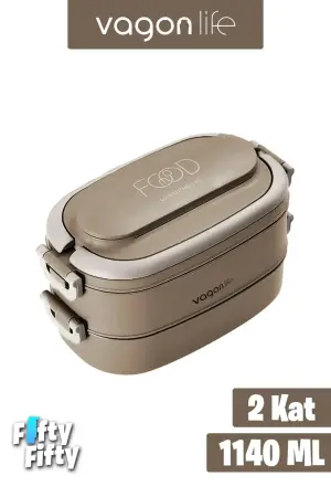 Vagonlife 1140 ML 2 Kat Paslanmaz Çelik Çorba Kaseli Bento Lunch Box Kahverengi - VAGONLIFE