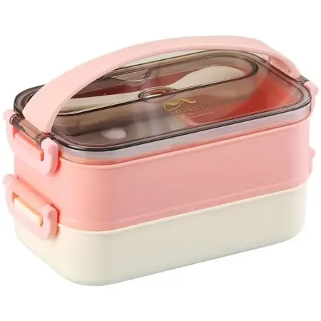Vagonlife Bento 1500ml 2-Tier 3-Compartment Stainless Steel Lunch Box Pink - VAGONLIFE
