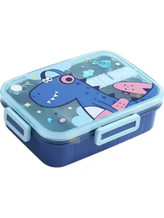 Vagonlife Bento 750ml Lunchbox Cute Friends Single Layer 3 Compartments Stainless Steel - Blue - VAGONLIFE