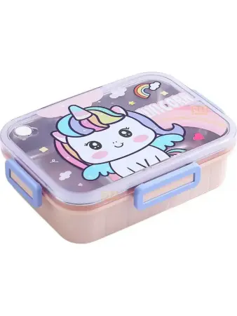Vagonlife Bento 750ml Lunchbox Cute Friends Single Layer 3 Compartments Stainless Steel - Pink - VAGONLIFE