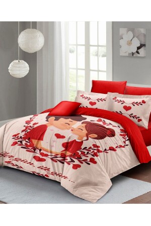 Valentinstag-Bettbezug-Set für Doppelbett, 100 % Baumwollsatin, First Love MONOHOME24987 - Monohome