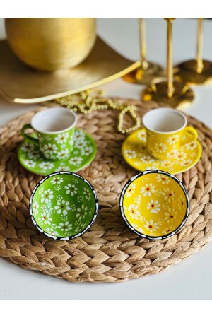 Valentinstag-Spezial-Gänseblümchen-Set mit 2 Kaffeetassen und Schüssel pap01 - Den Tasarım Hediyelik