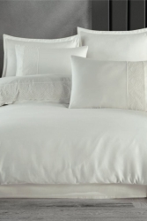 Valinor Ecru Double 100% Cotton Satin Duvet Cover Set NGO-55388 - Clasy