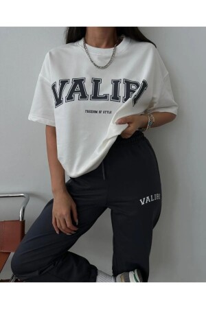 Valiri White T-shirt Black Sweatpants - Jogger T-Shirt Bottom Top Tracksuit Set Crew Neck - Modarich