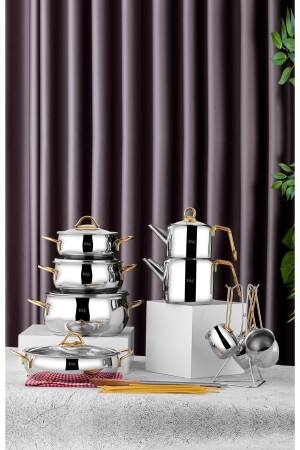 Vallena 15 Piece Steel Dowry Set Gold - Taç