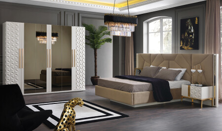 Valley Moonstone Bedroom with 6-Door Bed Base - Cadde Yıldız