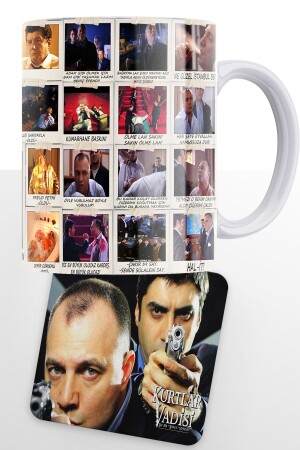 Valley of the Wolves Süleyman Çakır Scene and Lines Printed Porcelain Cup and MDF Coaster rmz1590 - remonz
