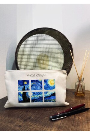 Van Gogh Starry Night Makyaj Çantası- Kalemlik- El Çantası- Baskılı Bez Çanta - Grafikspan