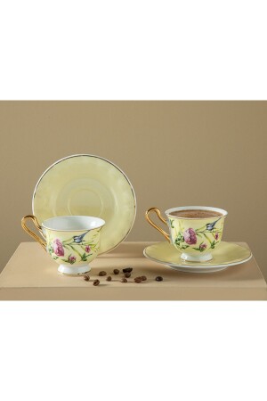 Vanilla New Bone China 4 Piece Coffee Cup Set for 2 Persons 90 Ml Light Yellow 10036617 - English Home