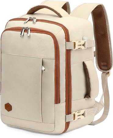 VANKEV Travel Backpack Hand Luggage Travel Bag for Ryanair Easyjet Air Travel School and Work Laptop Backpack for Men and Women(Beige,45×36×20cm-30L) - Halal
