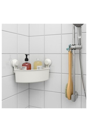 Vantuzlu Tisken Beyaz Duş Sepeti - Köşe Duş Rafı - Ikea