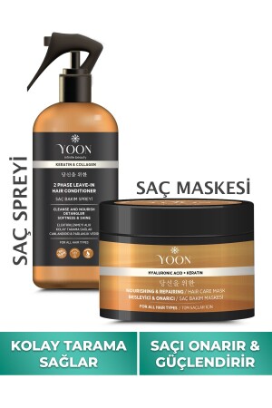 Vegan Hair Care Spray & Mask 250ml- Set of 2 with Hyaluronic Acid- Keratin- Collagen and B7 Biotin - Yoon