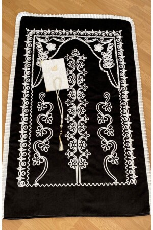Velvet Black Prayer Rug 3 Piece Dowry Bundle Bride Groom Set - Ayhanhome