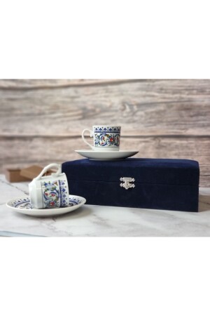 Velvet Boxed Double Topkapi Gift Porcelain Cup Set 810 - Nihal Süeda