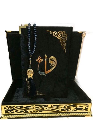 Velvet Boxed Quran Crystal Stone Prayer Beads Black Color Medium Size - Sera Hediyelik
