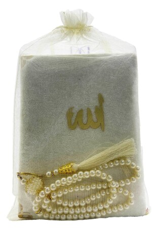 Velvet Covered Turkish Yasin And İnci Prayer Beads Set Cream - Zemzemhac
