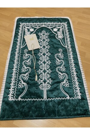 Velvet Green Prayer Rug 3 Piece Dowry Bundle Bride Groom Set - Ayhanhome