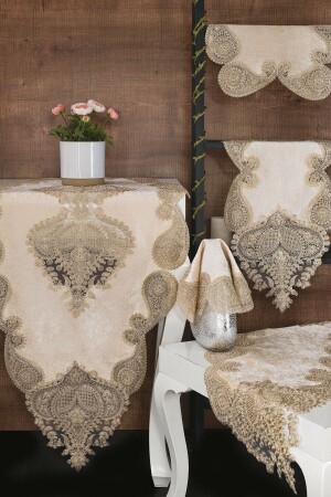 Velvet Living Room Set 5 Pieces Capucino ZynCpc01 - ZeynoÇeyiz