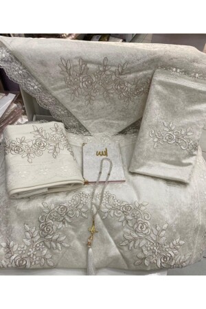 Velvet Prayer Rug Set 6 Piece French Laced Bundle Set - Aksuhome