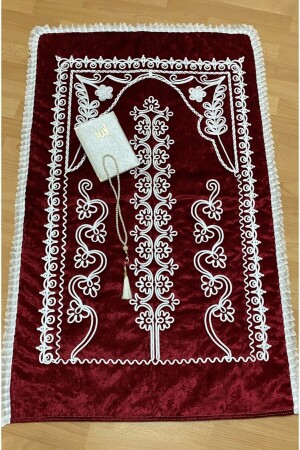 Velvet Red Prayer Rug 3 Piece Dowry Bundle Bride Groom Set - Ayhanhome