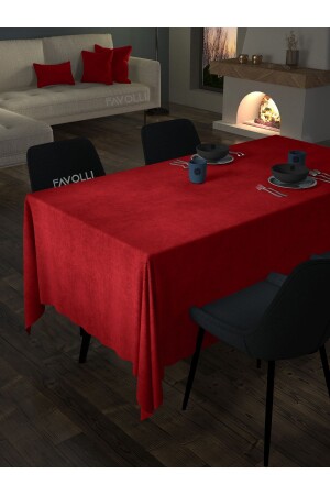 Velvet Textured Red Color Tablecloth - Favolli