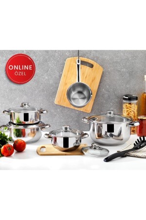 Vento Stahl-Kochgeschirr-Set, 10-teilig, INOX, 1D7610-13002-INX02 - DİVA