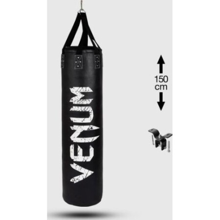 Venum Challenger Ağır Kum Torbası + Tavan Askısı - Siyah/Beyaz - Dolu - 150 cm - Venum