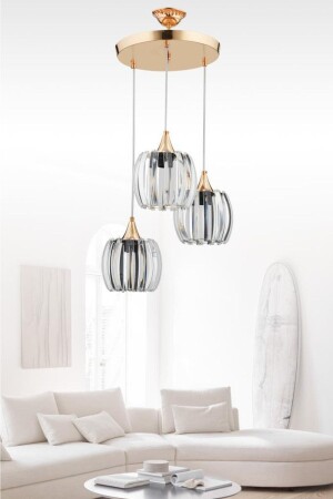 Venus 3-Piece Gold Pendant Lamp Crystal Stone Chandelier 1605040012131 - İstanbul Avize