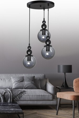 Venus 3-Piece Pendant Lamp Black Model - Black Smoked Glass - Modern Chandelier - Veda Avize