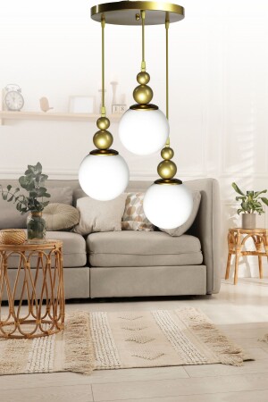 Venus 3-teilige Pendelleuchte, antikes Modell – weißes Glas – Wohnzimmer – Flur – Schlafzimmer – moderner Kronleuchter A10 - VEDA AVİZE