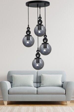 Venus 4-Piece Pendant Lamp Black Model - Genuine Smoked Glass - Living Room - Hall - Bedroom Modern Chandelier V4 - VEDA AVİZE