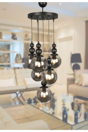 Venus 6-Piece Pendant Lamp Black Model- Black Smoked Glass-Modern Chandelier VN6 - VEDA AVİZE