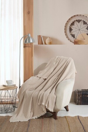 Vera Beige Armchair Armchair Cover Shawl 150 X 200 Cm TV Blanket Throw Cotton - Lux Touch