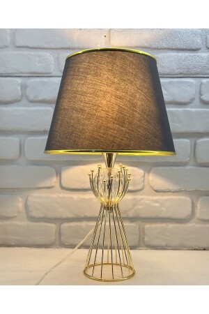 Vergoldete Drahtkugel, konischer Stein, Metallbeine, Stoff, goldgestreifter Hut, Lampenschirm, Tischlampe 365SS2115 - 365GUNSERİSONU